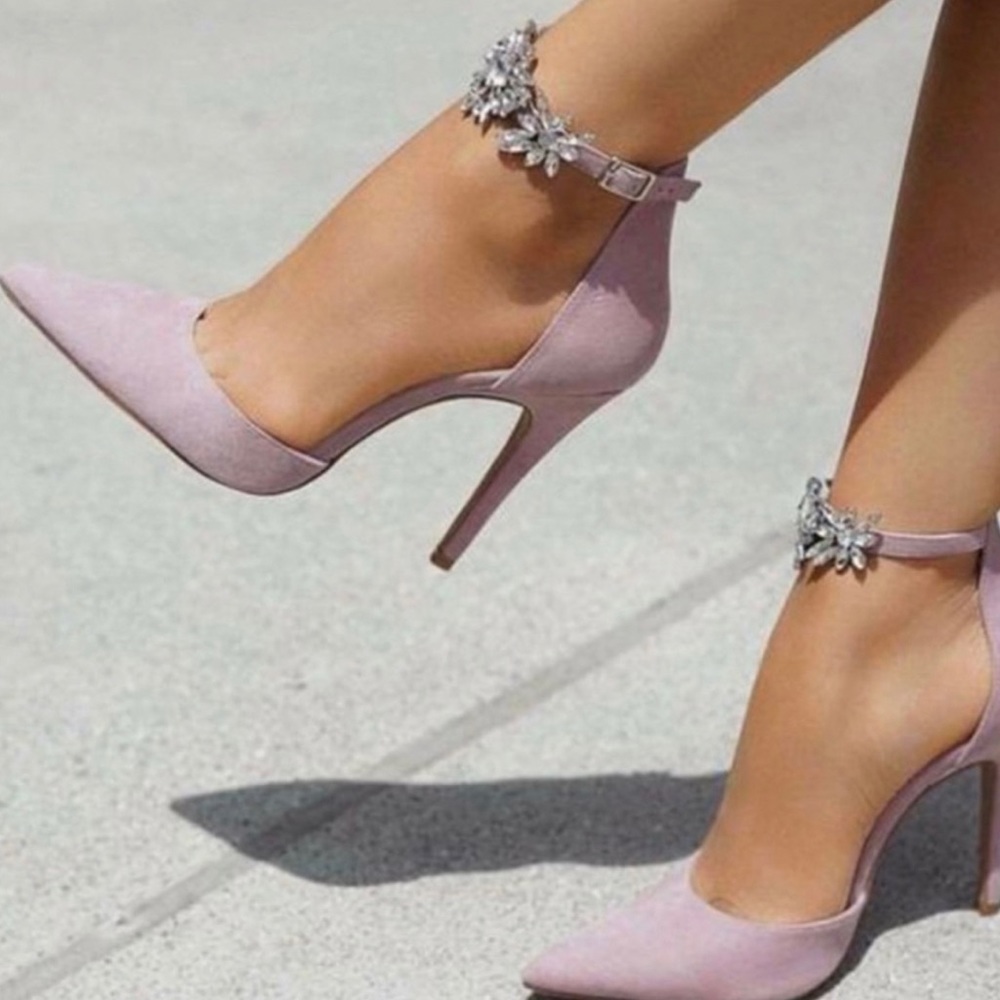 Pointy Toe Buckle Rhinestone Stilleto